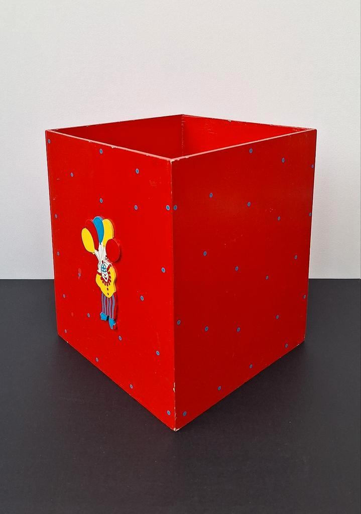 Vintage houten opbergdoos clowns/ballonnen kinderkamer deco, Antiek en Kunst, Antiek | Speelgoed, Ophalen of Verzenden