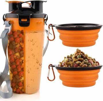 2-in-1 Hond Drinkfles & Voerfles met Opvouwbare Reisbakje beschikbaar voor biedingen