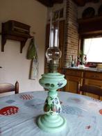 XIXe -eeuwse Olielamp Groene opaline, met email decoratie .., Antiek en Kunst, Antiek | Verlichting, Ophalen of Verzenden