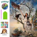 Diamond Painting indiaan wolf adelaar 40x30cm (rond), Verzenden, Nieuw, Knutselwerk