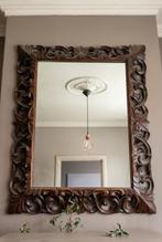 Antieke spiegel - rijk gesculpteerd houten frame, Ophalen, Gebruikt, 100 tot 150 cm, 75 tot 100 cm