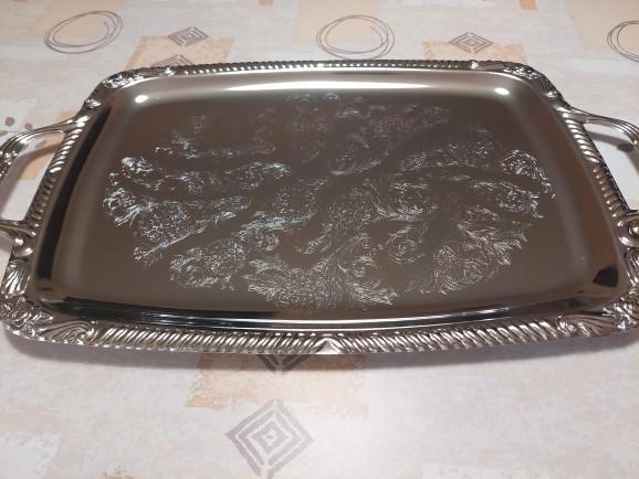 Fijn gegraveerd dienblad–klassiek model–verzilverd, Antiek en Kunst, Antiek | Zilver en Goud, Zilver, Ophalen of Verzenden