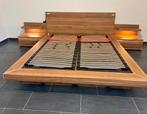Lit 2 personnes avec 2 sommiers et éclairage, Maison & Meubles, 210 cm, 140 cm, Brun, Enlèvement