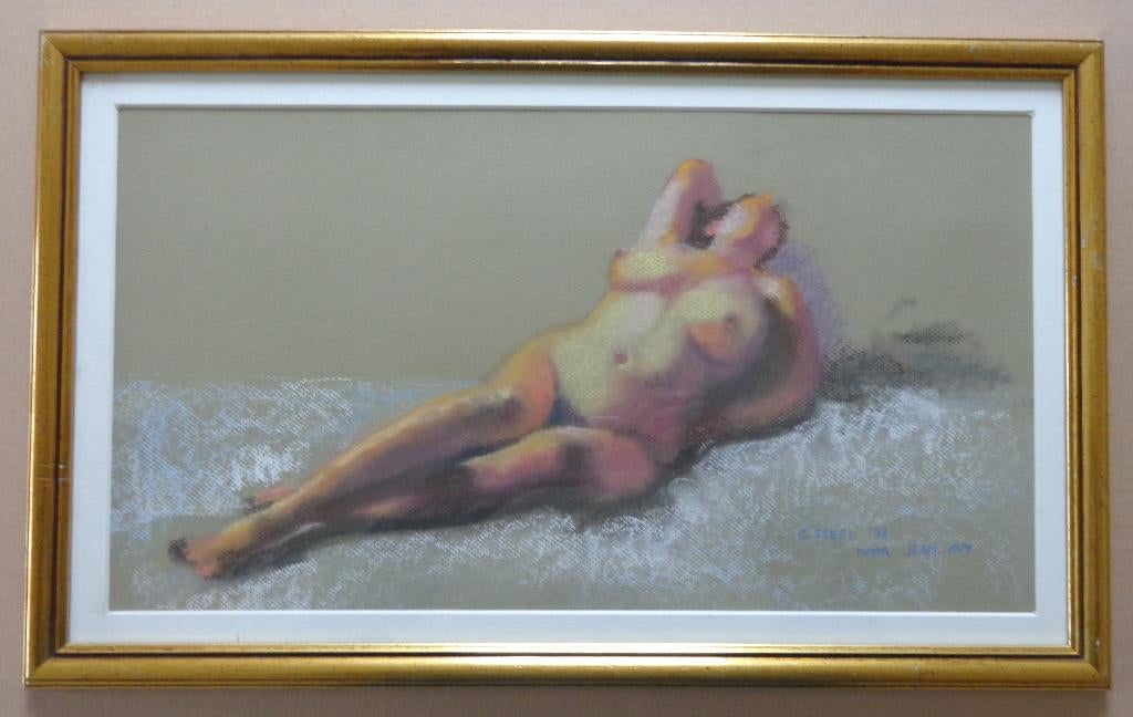 CAROLINE STEEL / NAAKT / ORIGINEEL WERK / 36x59cm / KADER, Enlèvement ou Envoi