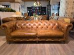 stoere industriële chesterfield 3 zits zetel Vintage Cognac, Antiek en Kunst, Ophalen of Verzenden