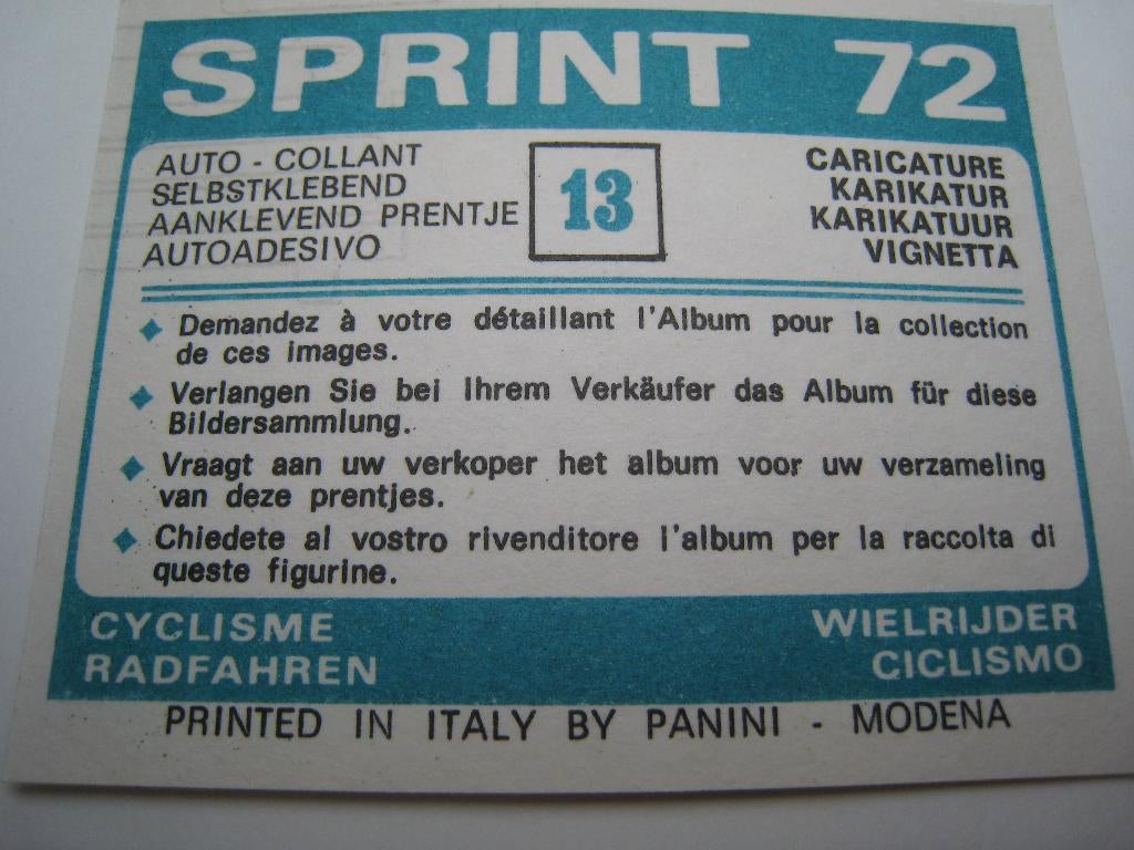 Caricature numéro 13 de Panini Sprint 1972, Envoi, Comme neuf, Autocollant