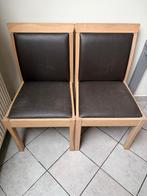 4 houten en leren stoelen, Huis en Inrichting, Stoelen, Ophalen, Gebruikt, Bruin, Leer