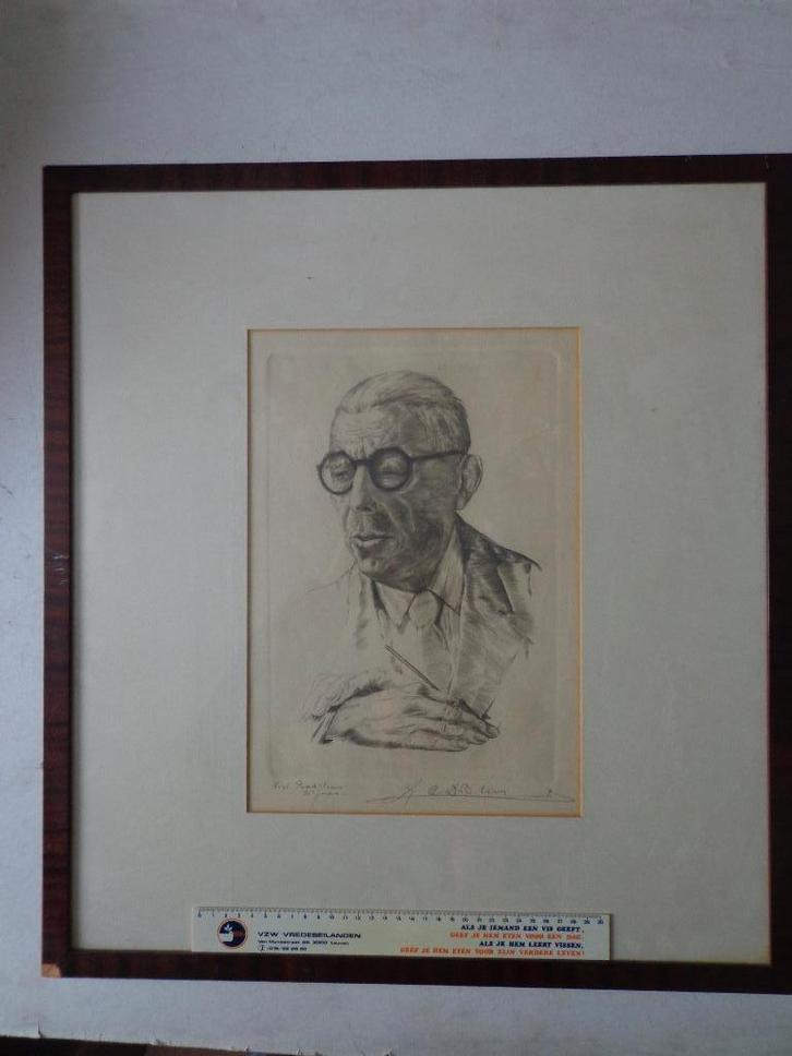 Verfijnde ets Gustave C. De Bruyne "Dirk Baksteen 70 jaar", Antiek en Kunst, Kunst | Etsen en Gravures, Ophalen