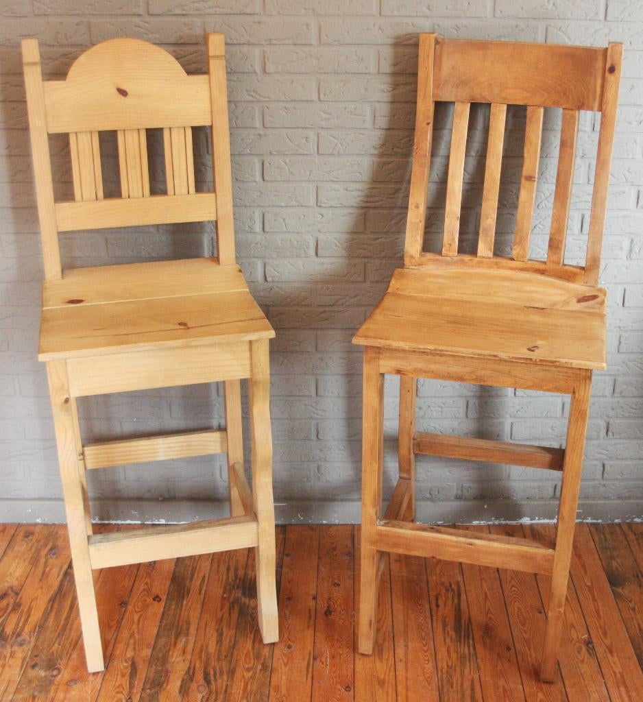 Hoge Massief Houten Stoel Met Rugleuning / Grenenhout, Huis en Inrichting, Stoelen, Ophalen, Zo goed als nieuw, Hout, Twee