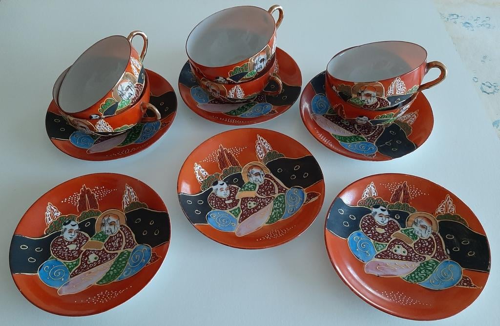 6 Satsuma porcelein kopjes + schoteltjes, Ophalen of Verzenden