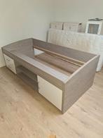 GRATIS  eenpersoonsbed zonder lattenbodem, Huis en Inrichting, Slaapkamer | Bedden, Ophalen, Gebruikt, Bruin, Hout