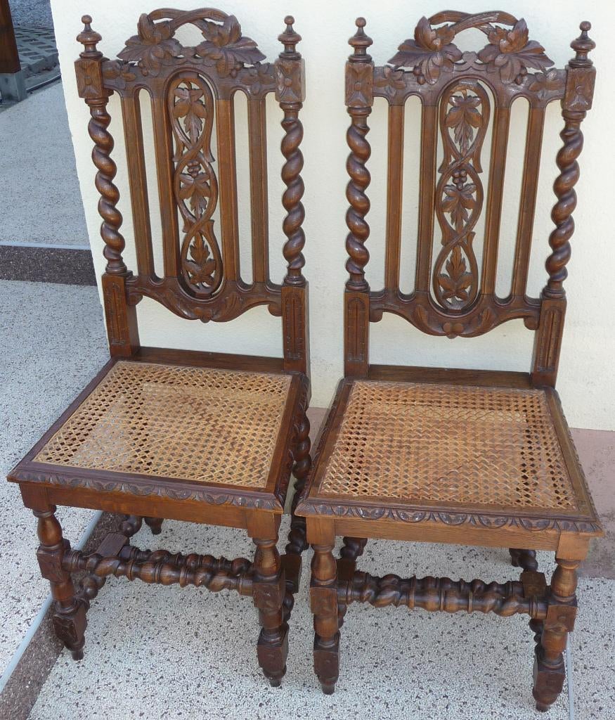 2 Chaises de salle à manger en chêne massif, Maison & Meubles, Style néo-renaissance, Comme neuf, Enlèvement, Osier ou Rotin