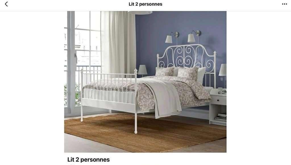 Joli Lit IKEA 140 fer forgé blanc avec 2 sommiers, Enlèvement, Blanc, Deux personnes, 140 cm