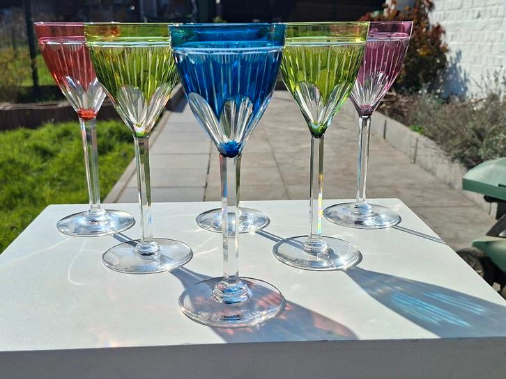 6 verres en couleur du Val Saint Lambert, Antiek en Kunst, Antiek | Glaswerk en Kristal, Ophalen
