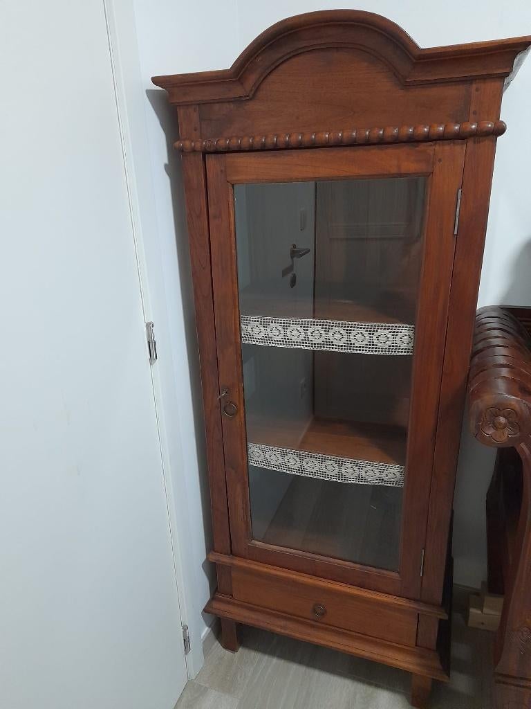 Vintage houten Vitrinekast/servieskast, Antiek en Kunst, Ophalen