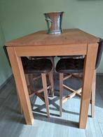 Bartafel in massieve eik natuurkleur L140 x B80 x H112cm, Ophalen, Zo goed als nieuw, Inclusief barstoelen