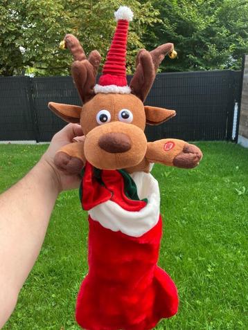 Dubbele Kerst kous Rendier in velour met animatie ! beschikbaar voor biedingen