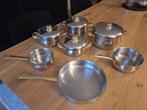 7 inox kookpotten / pannen, Huis en Inrichting, Keuken | Potten en Pannen, Inox, Keramische plaat, Pannenset, Ophalen of Verzenden