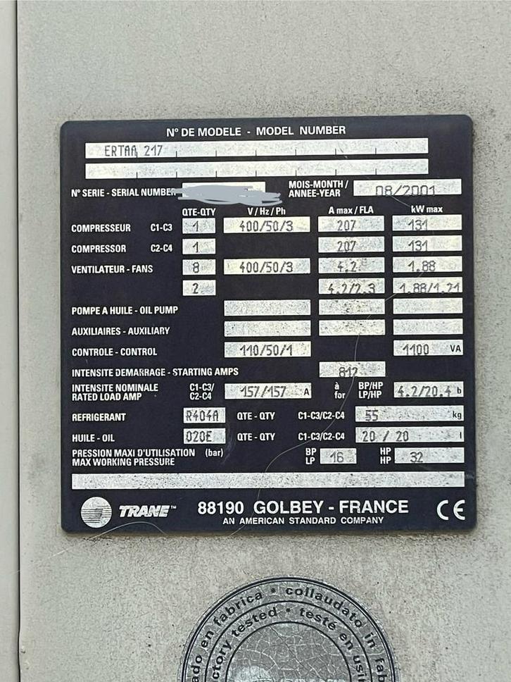 Groupe électrogène froid Trane, Bricolage & Construction, Générateurs, Enlèvement ou Envoi