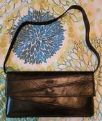 Zwart lederen clutch met schouderband, Ophalen of Verzenden, Zo goed als nieuw, Zwart, Leer