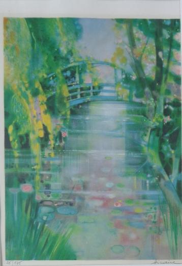 CAMILLE HILAIRE / PONT A GIVERNY / KLEURLITHO / 86x65cm KAD beschikbaar voor biedingen