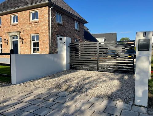 Strakke inrijpoort in 3 afmetingen en extra dikke lamellen., Tuin en Terras, Tuinpoorten, Nieuw, Draaipoort, Staal, 100 tot 150 cm