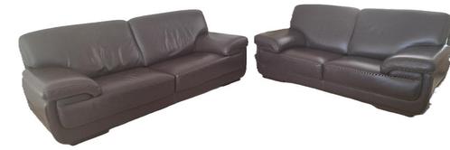 Bruine lederen zetels (3-zit en 2-zit) (apart of tesamen), Huis en Inrichting, Fauteuils, Gebruikt, Leer, 125 cm of meer, 100 tot 125 cm