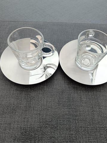 Nespresso.  Espressotassen in glas + onderborden.  2 stuks. beschikbaar voor biedingen