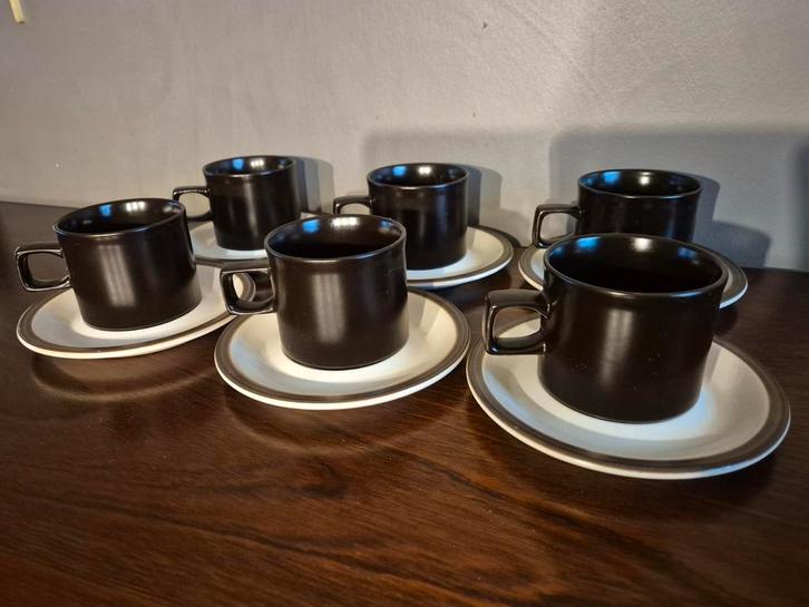 Denby Doverstone – complete set 6 kopjes + schotels 70ies, Antiek en Kunst, Antiek | Servies compleet, Ophalen