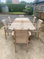 Teakhouten tafel met 6 stapelbare teake stoelen, Tuin en Terras, Tuinstoelen, Ophalen
