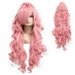 Luxe pruik roze lang krullend haar met 1 staart Pretty Pink, Handtassen en Accessoires, Verzenden, Nieuw
