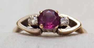 Bague 18 kt améthyste brillant., Enlèvement ou Envoi, Or, Bague, Avec pierre précieuse