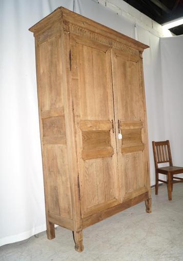 Haute linge/armoire ancienne française en chêne lessivé H 22