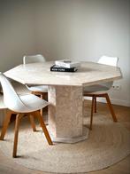 Travertine eettafel + stoelen, Comme neuf, Rond, Enlèvement ou Envoi, Verre