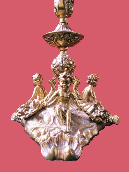 Koperen staande lamp met puti op voet., Antiek en Kunst, Antiek | Verlichting, Ophalen