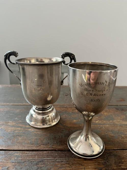 ANTIEKE ENGELSE ZILVEREN TROFEE 2 STUKS JAREN 20 DECO, Antiek en Kunst, Antiek | Woonaccessoires, Ophalen of Verzenden