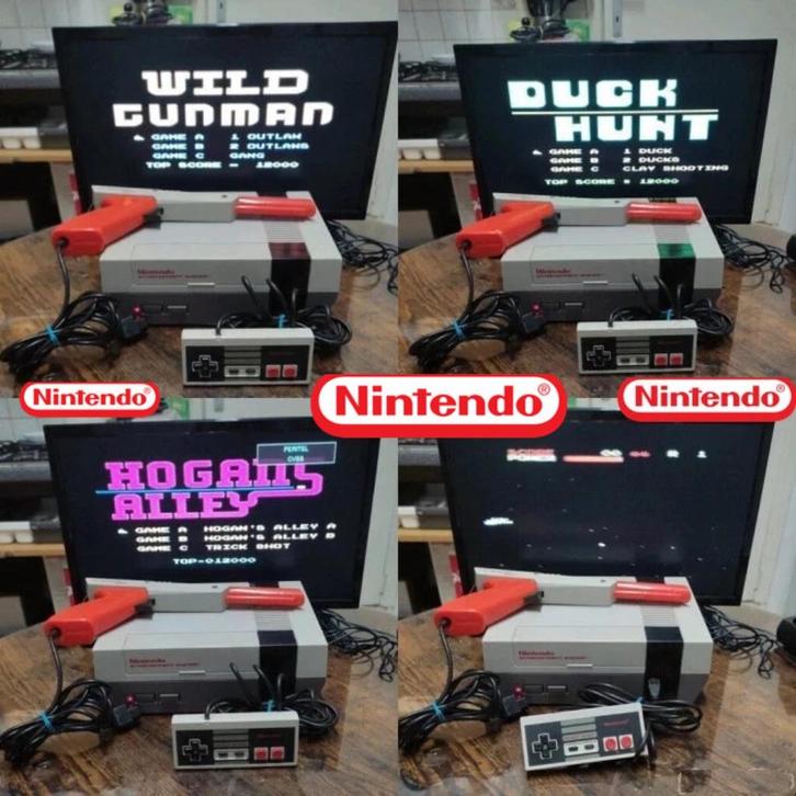 nintendo nes action set + TV crt 70cm, Games en Spelcomputers, Spelcomputers | Nintendo Super NES, Zo goed als nieuw, Met 3 controllers of meer