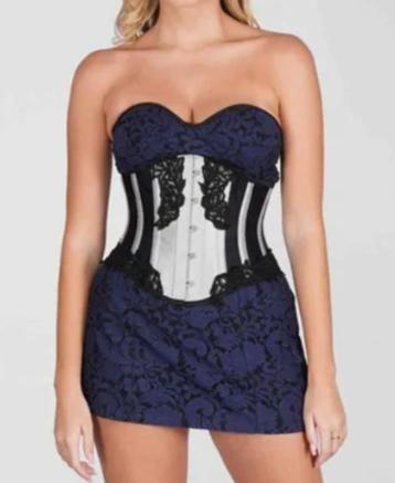 Corset avec côtes et dentelle, fini neuf, taille unique, ANDERE, Envoi, Blanc, Body ou Corset
