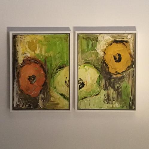 MOOI INGEKADERD TWEELUIK VAN GENTSE KUNSTENAAR ALEX WENGE, Antiek en Kunst, Kunst | Schilderijen | Abstract, Ophalen
