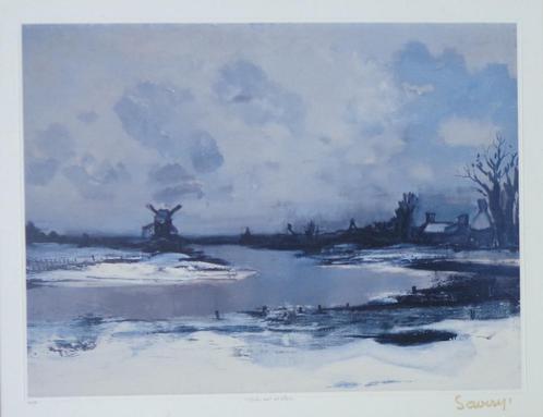 ALBERT SAVERYS / MOLEN AAN DE LEIE / KLEUROFFSET / 70x85cm, Antiek en Kunst, Kunst | Litho's en Zeefdrukken, Ophalen of Verzenden