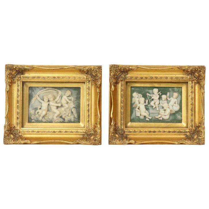 Set van 2 Ingelijste Plaquettes Albast Biggs and Sons London, Antiek en Kunst, Kunst | Beelden en Houtsnijwerken, Ophalen of Verzenden