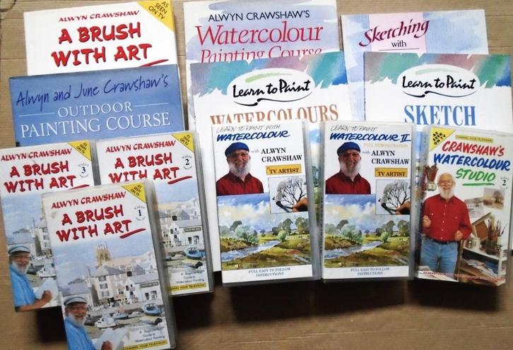 6 boeken + 8 DVD's over schetsen/aquarelleren - A. Crawshaw, Hobby en Vrije tijd, Schilderen, Gebruikt, Waterverf, Ophalen of Verzenden