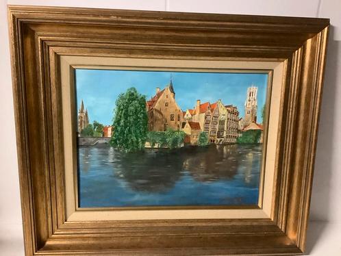 Olieverfschilderij op doek “de Rozenhoedkaai” - Brugge, Antiek en Kunst, Kunst | Schilderijen | Klassiek, Ophalen