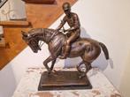 Groot beeld van Jockey en paard in brons, Antiek en Kunst, Ophalen, Brons