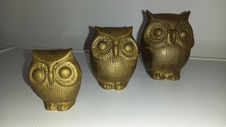Serie van 3 uilen in messing of koper, Antiek en Kunst, Antiek | Brons en Koper, Brons, Ophalen of Verzenden