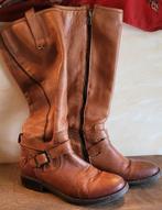 YKK Bottes hautes fourrées, talons plats, cuir P37 H: 42 cm, Enlèvement ou Envoi, Brun, Porté, Bottes hautes