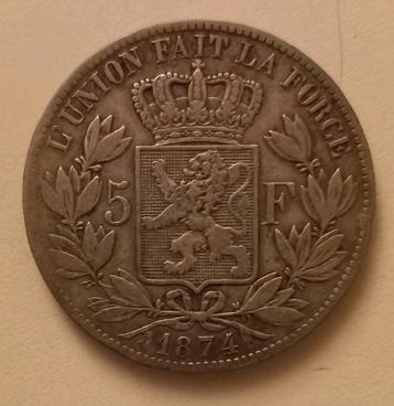 België 5 francs 1874 beschikbaar voor biedingen