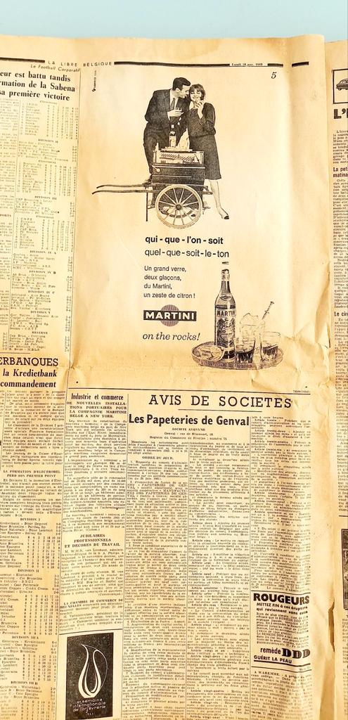 🔴 MARTINI 🔴 Quotidien LA LIBRE BELGIQUE (18 nov. 1963) 4pa, Collections, Marques & Objets publicitaires, Utilisé, Autres types
