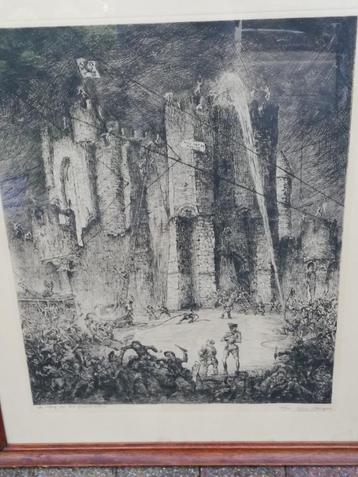G. Langie; ets: 'De slag om het Gravensteen', Gentse kunst beschikbaar voor biedingen
