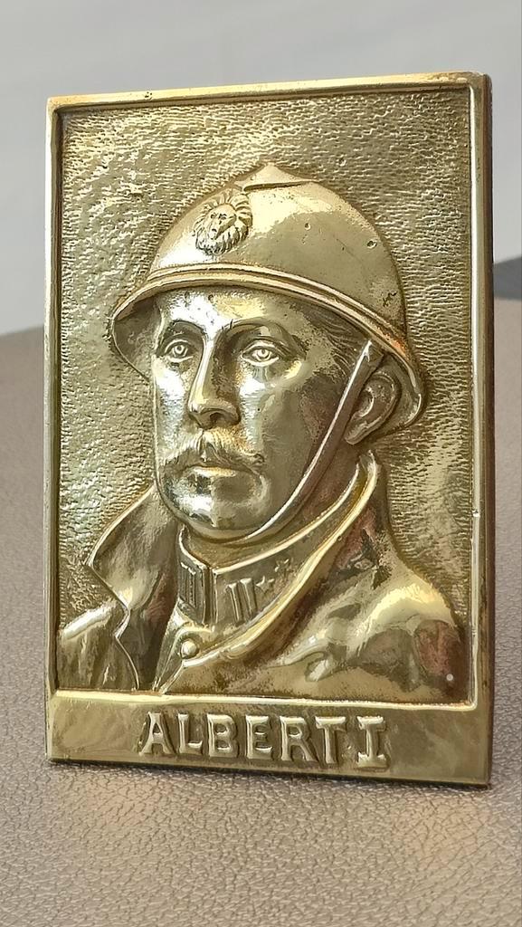 Zeldzame Koperen Plaquette ALBERT I (België) ,1915, Verzamelen, Militaria | Algemeen, Ophalen of Verzenden